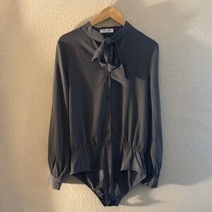 Kate Kasin Long Sleeve Bodysuit Blouse, Size Large